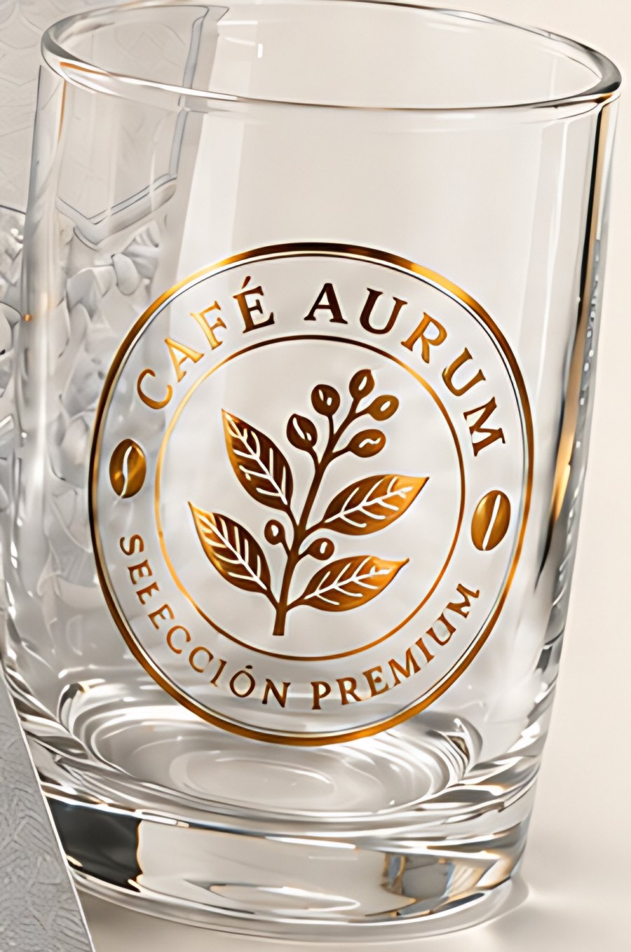 Vaso de cristal con sello dorado