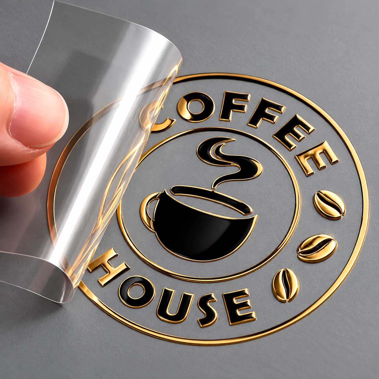 Logotipo de cafetería con foil dorado