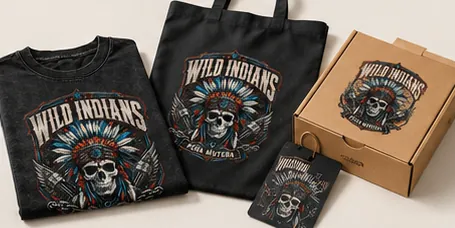 Camisetas, bolsa y caja personalizadas con el diseño Wild Indians