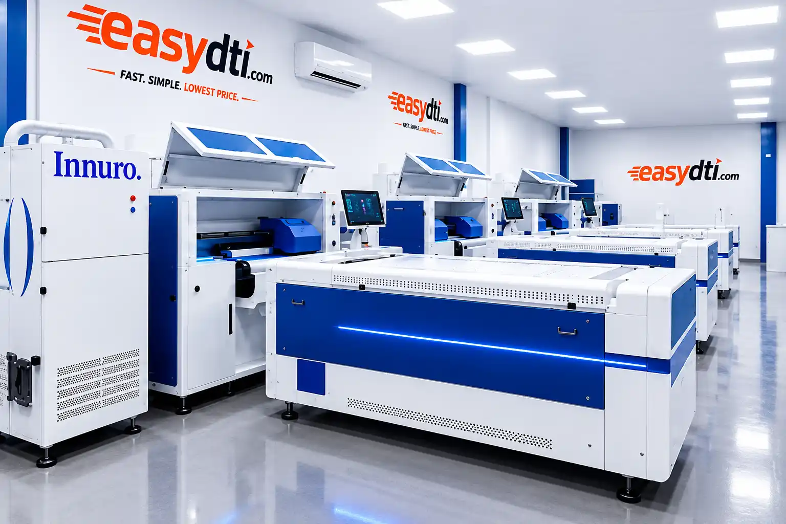 Instalaciones de Easydti con impresoras DTI Innuro, hornos de curado y plotter de corte