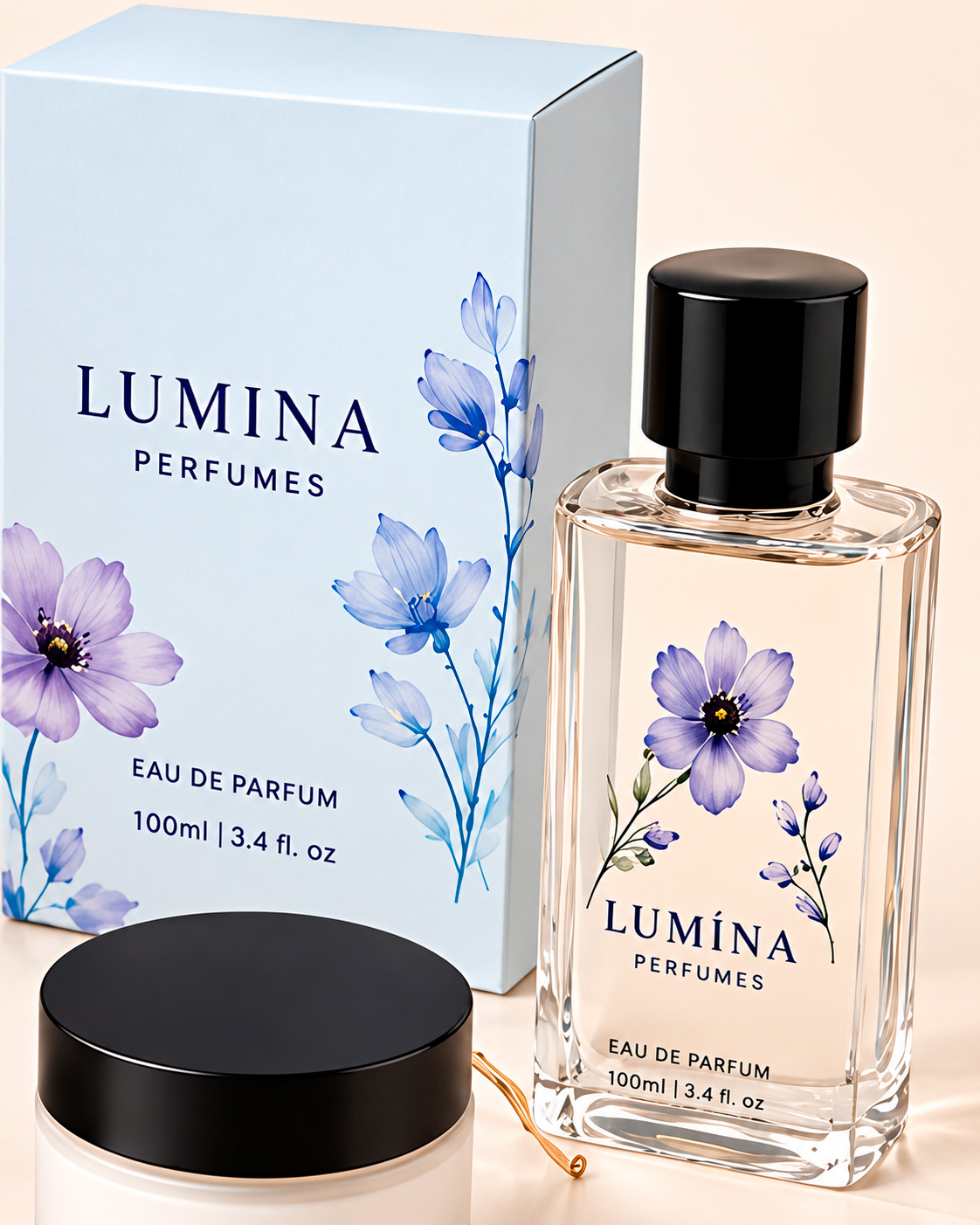 Perfume personalizado con diseño floral UV DTF