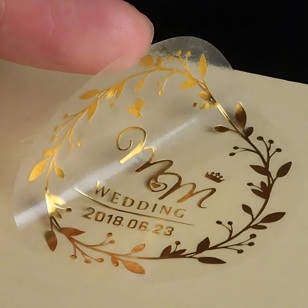 Etiqueta de boda con foil dorado